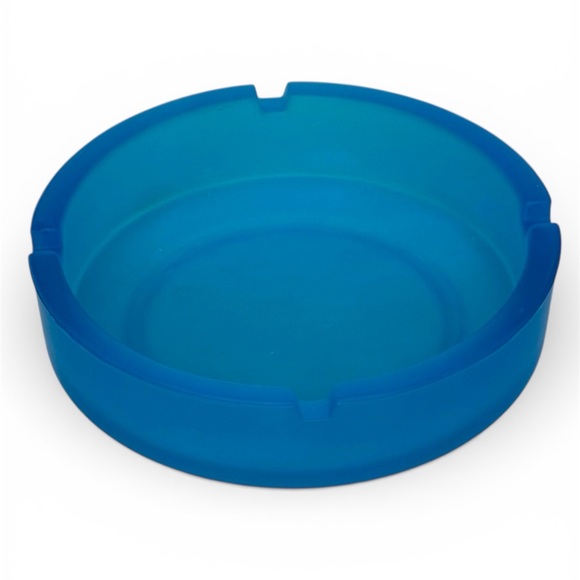 L.E. Smith Other - Vintage LE Smith "Colonial Blue" Satin Glass Ashtray UV Manganese Glow Rare MCM